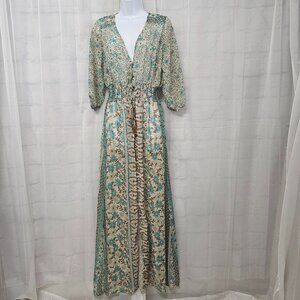 Chen Xi Dress Maxi Boho Sheer Foral Fairy Cottage Blue Brown 2XL